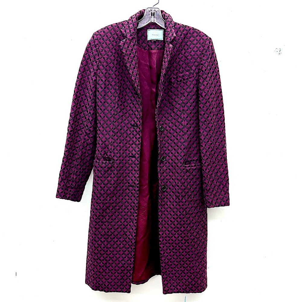 TOCCA Purple Wool Button Down Embroidered Coat with Short Collar size 6